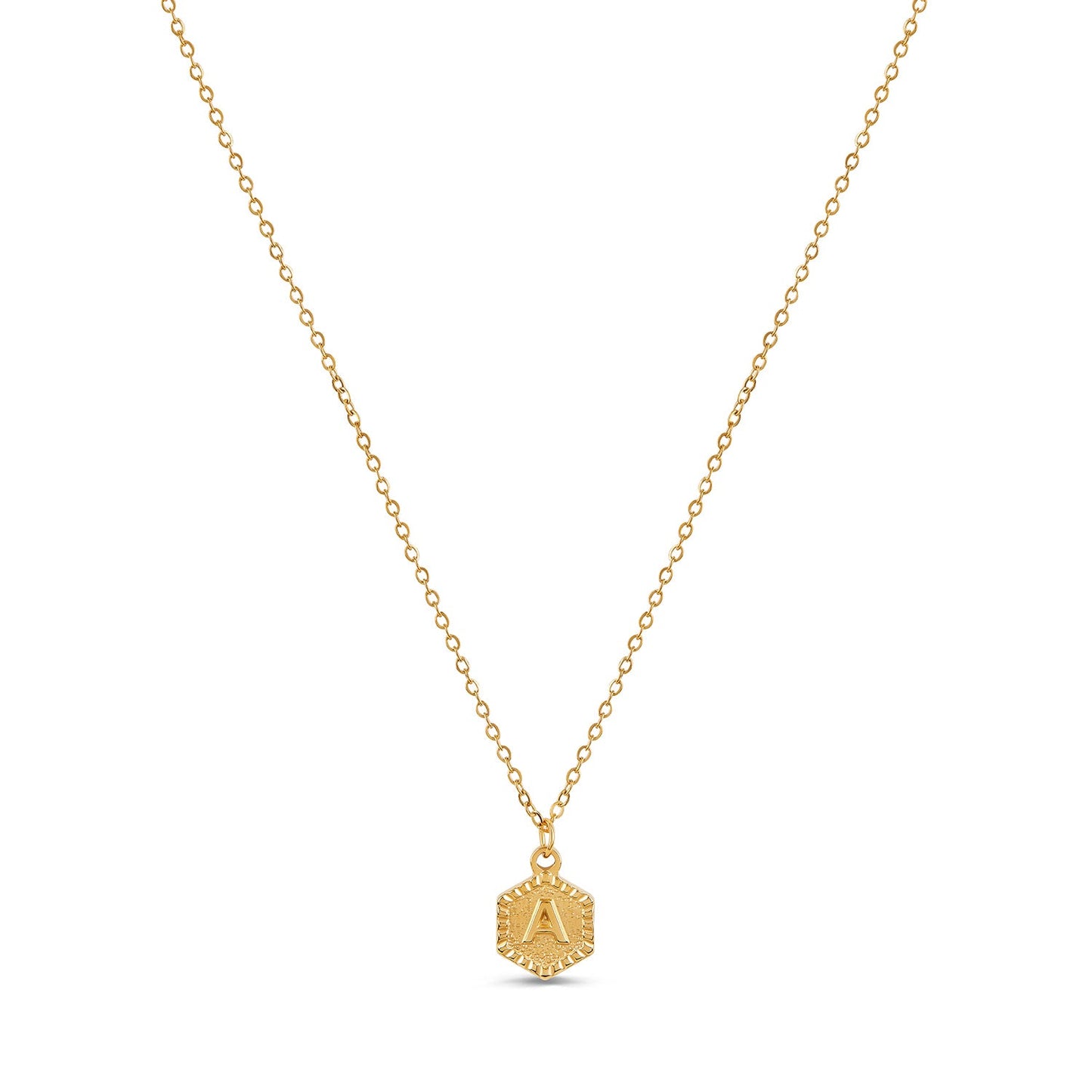 Hex Initial Halskette Gold – Vorderansicht