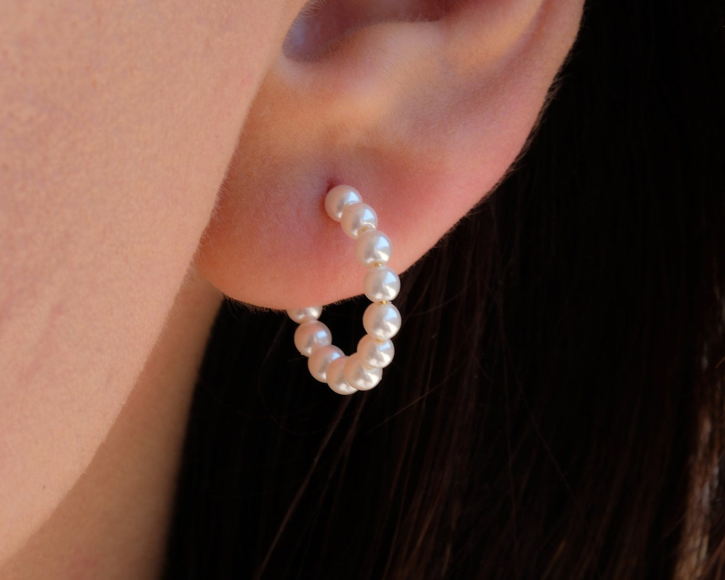 18K Gold Pearl Hoop Earrings