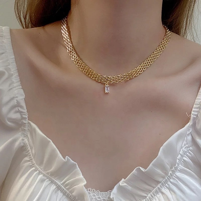 Marilyn Mesh Chain Necklace with CZ Stone