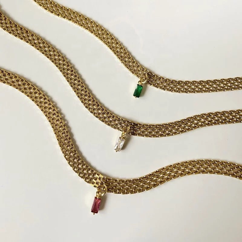 Marilyn Mesh Chain Necklace with CZ Stone