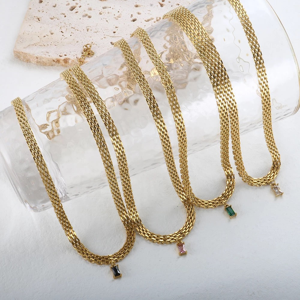 Marilyn Mesh Chain Necklace with CZ Stone