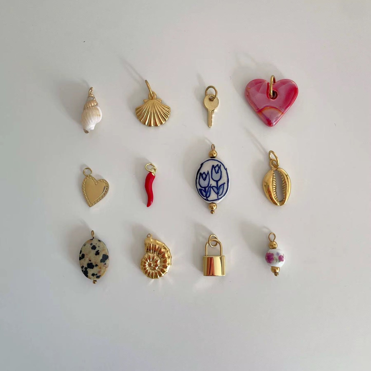 Necklace with irregular pearls and summer charms