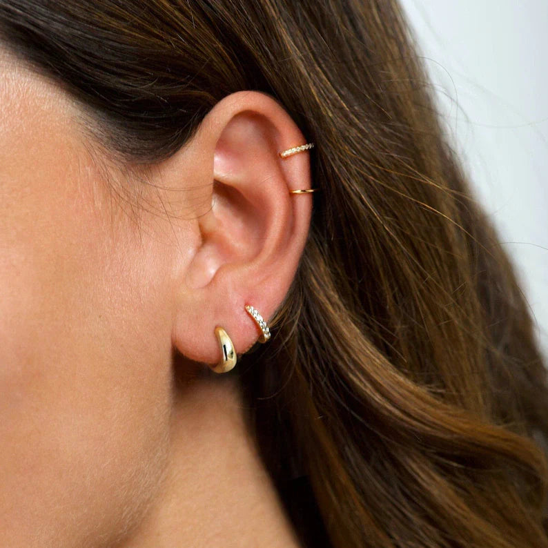 Side angle of minimalist KAYA hoop earrings