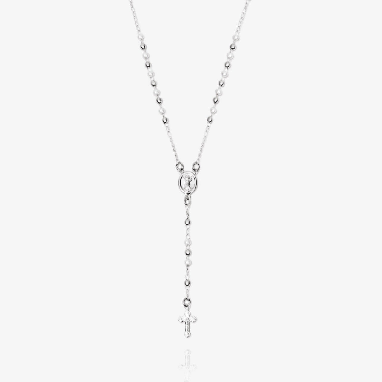 Layered lariat cross necklace with delicate pearls