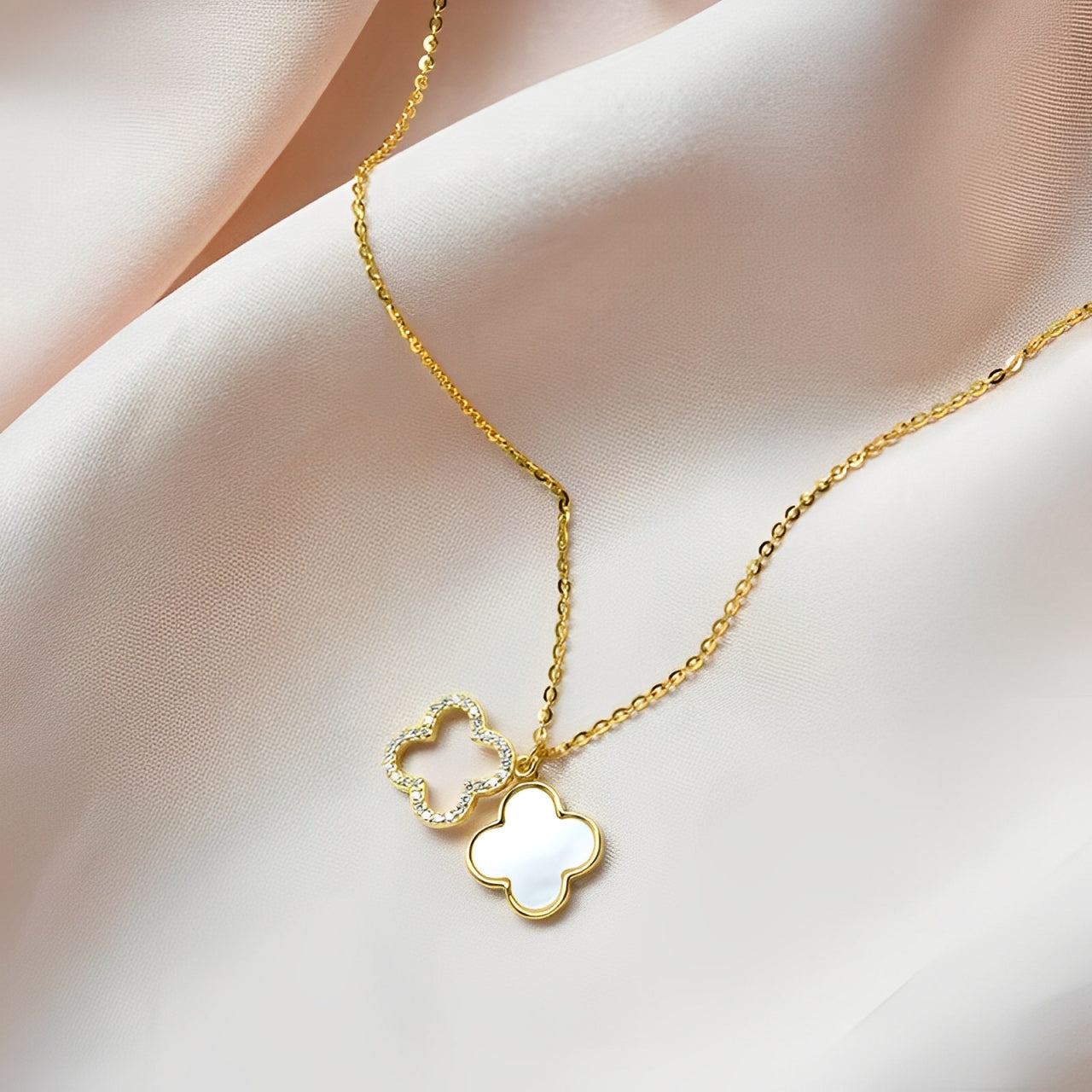 Lucky charm necklace with cubic zirconia stones