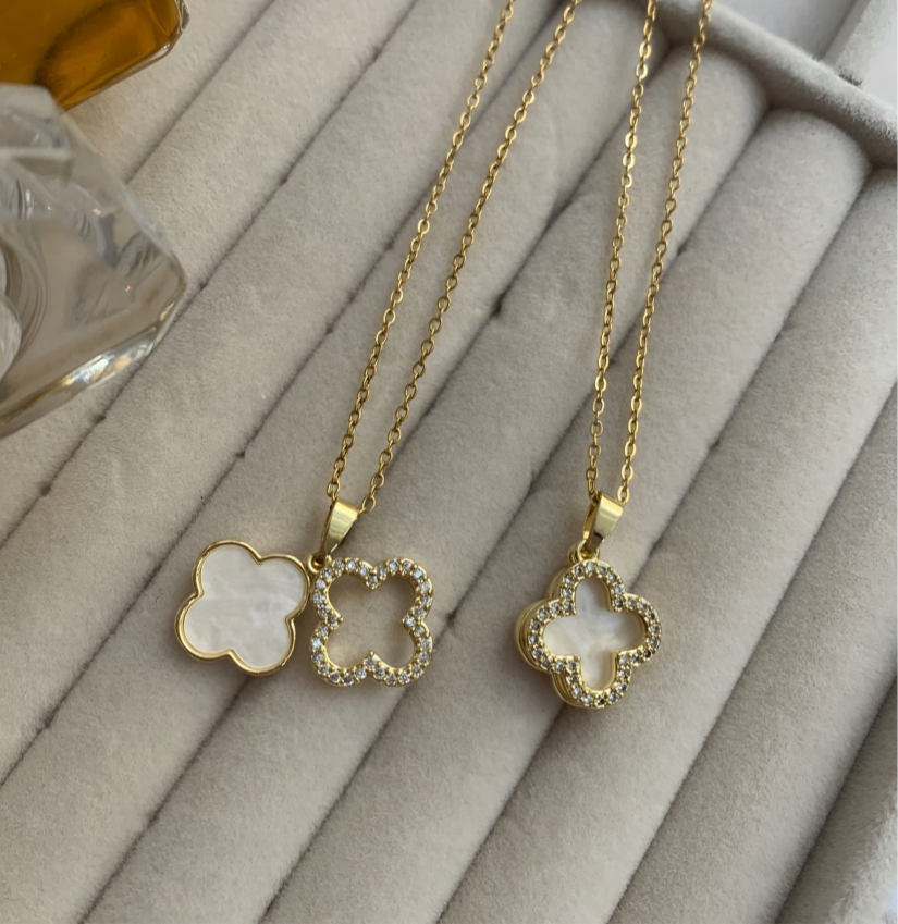Lucky charm necklace with cubic zirconia stones