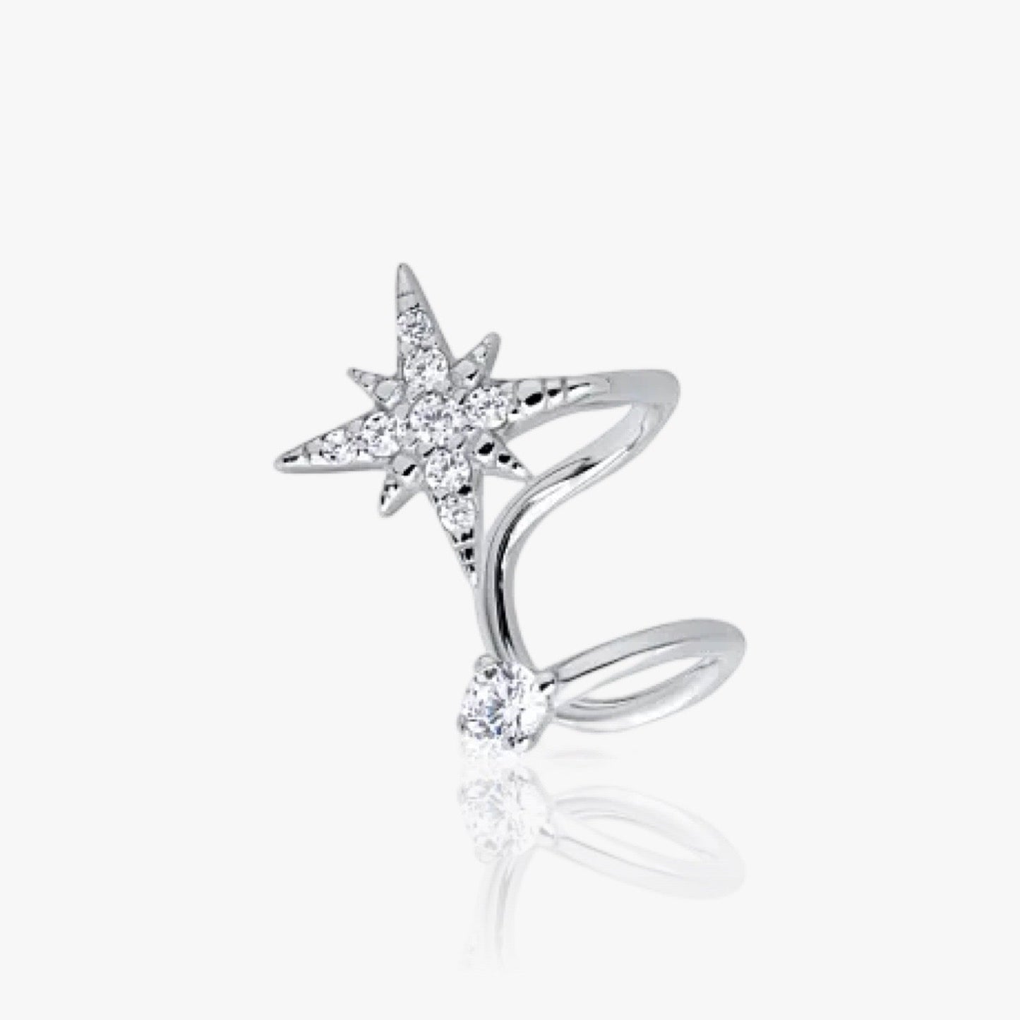 Front view of 8-point star crystal ear cuff in gold and silver