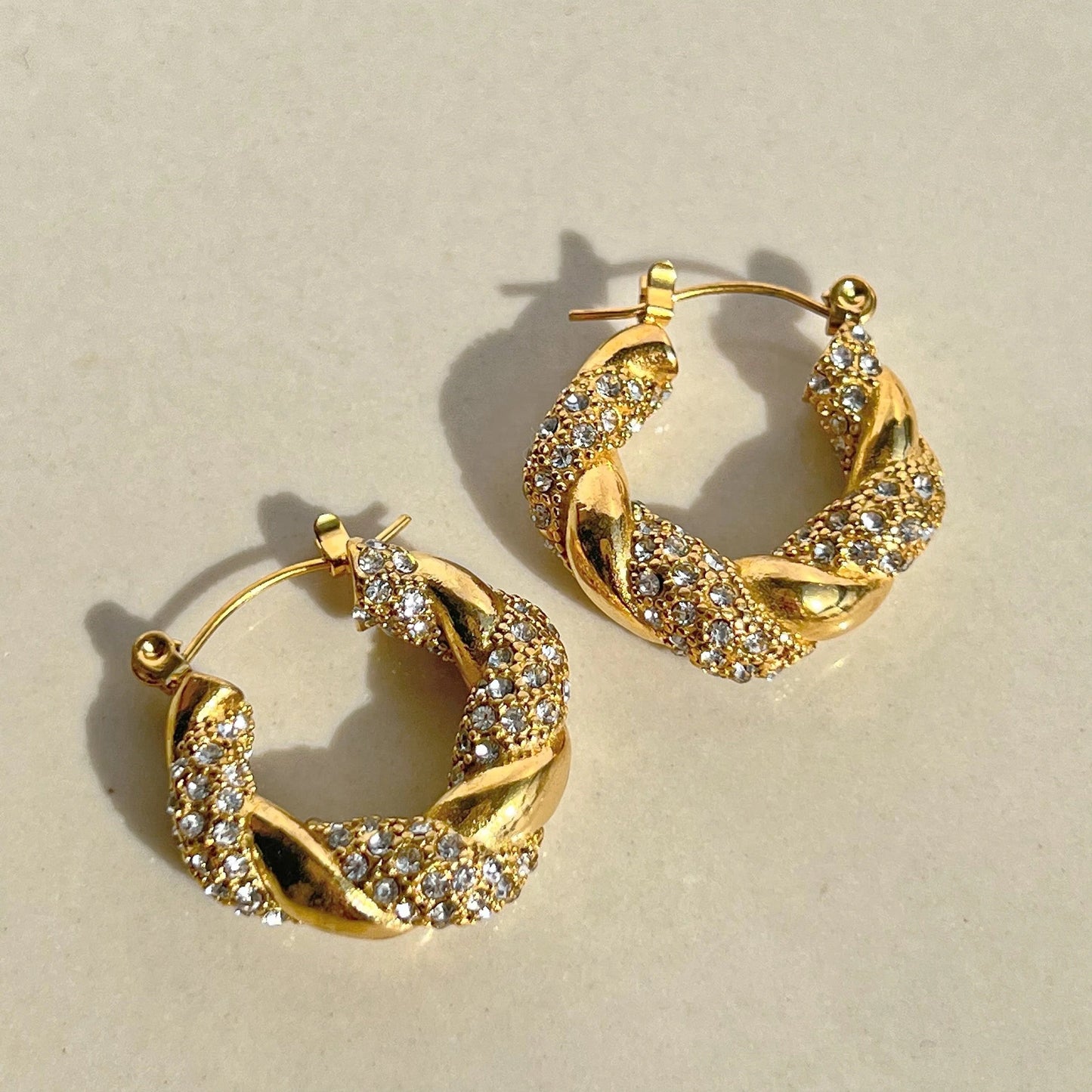 MADDIE pave hoop earrings worn on ear – lime green CZ
