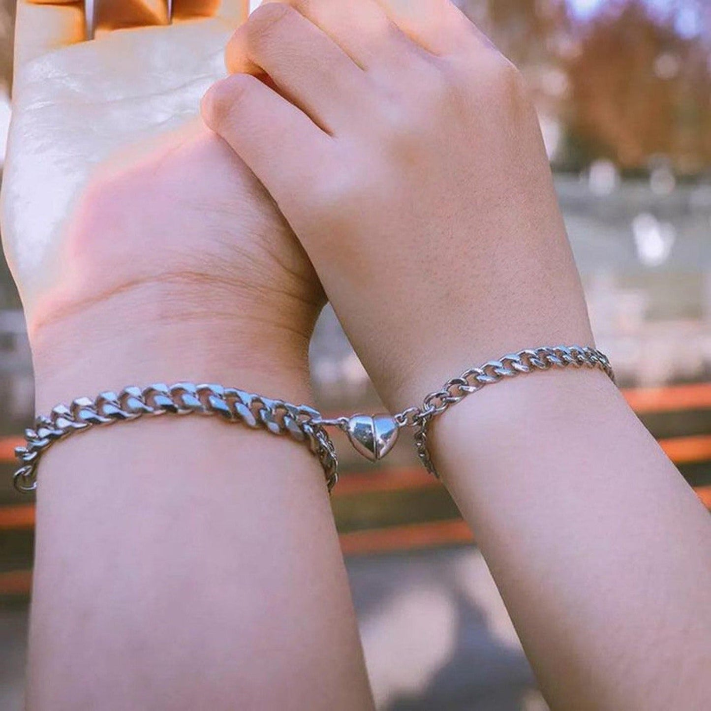 Unisex magnetic bracelet set worn on wrist