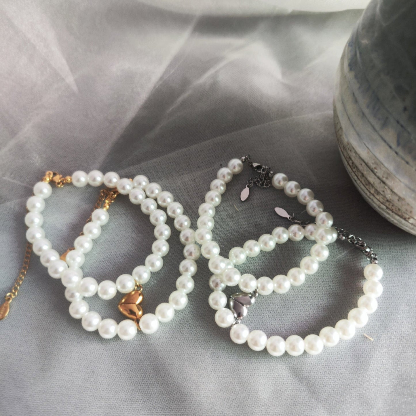 Close-up of bracelets connected magnetically