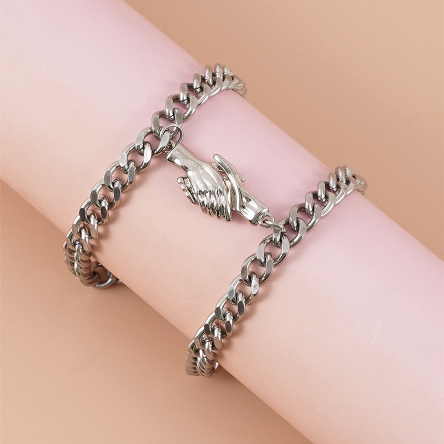 Silver and gold variations of the magnetic couple bracelets