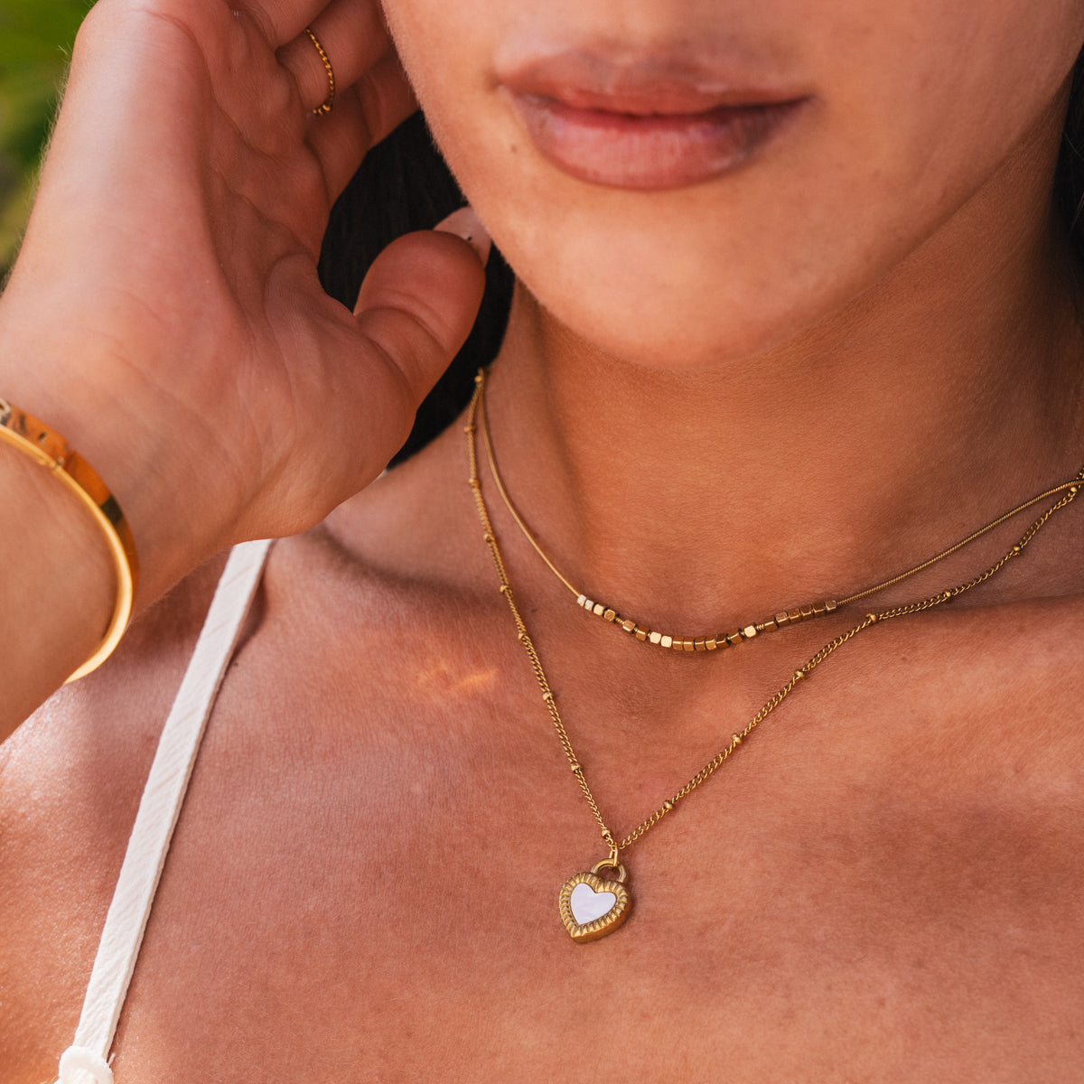Marmor Herz Layered Halskette Gold in Geschenkbox