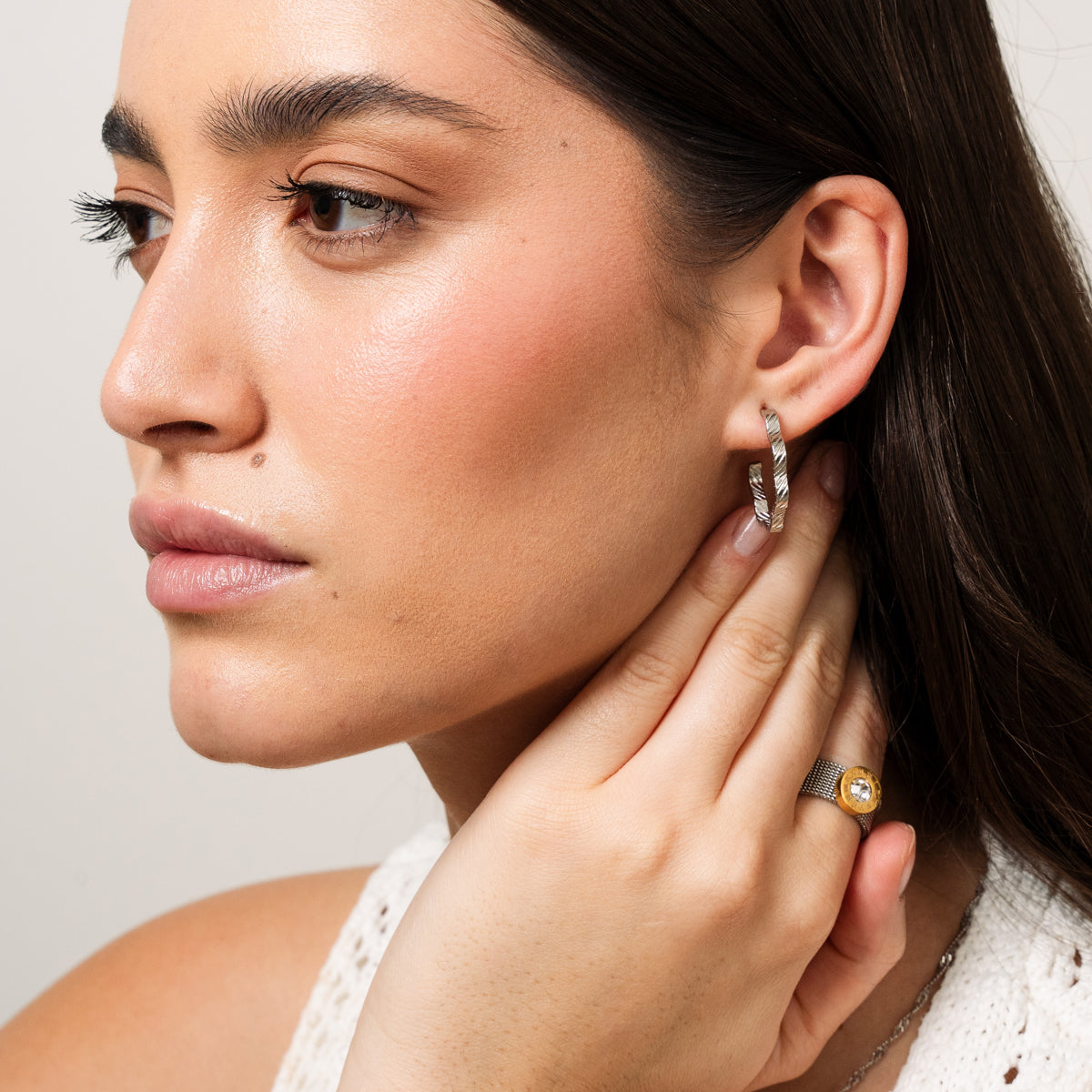 Mesh Strap Latin Stone Ring Gold – Vorderansicht