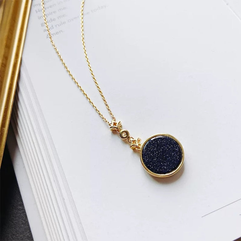 Silver-plated Moon Phase Necklace with blue sandstone