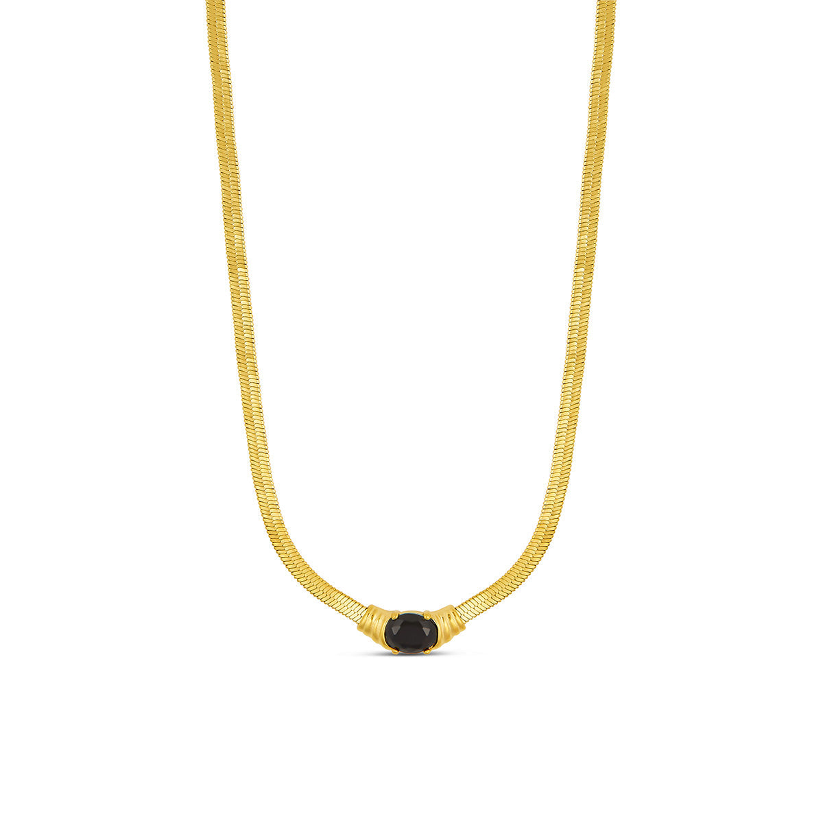 Onyx Edelstein Schlangenkette Gold – Vorderansicht