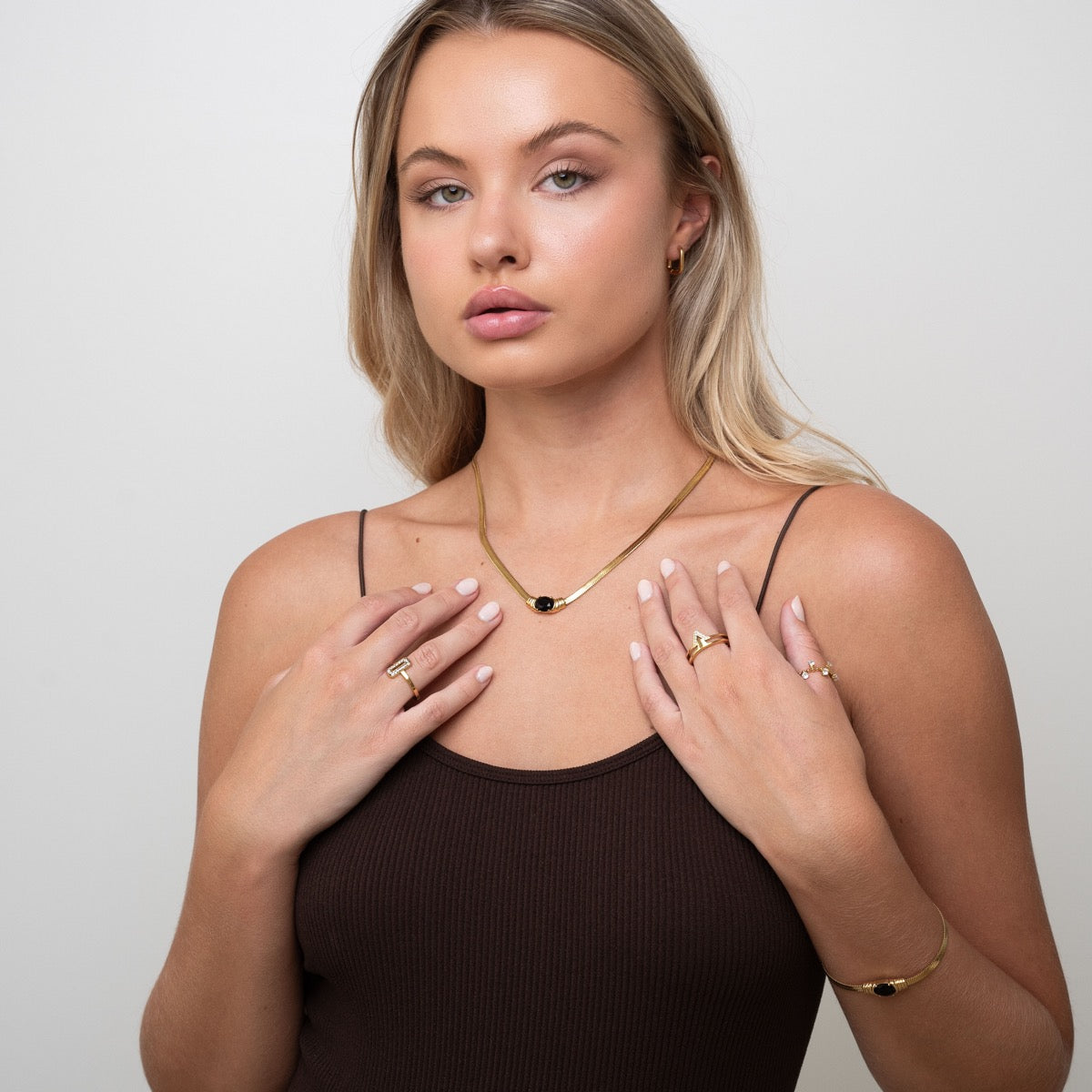 Onyx Edelstein Schlangenkette Gold in Geschenkbox