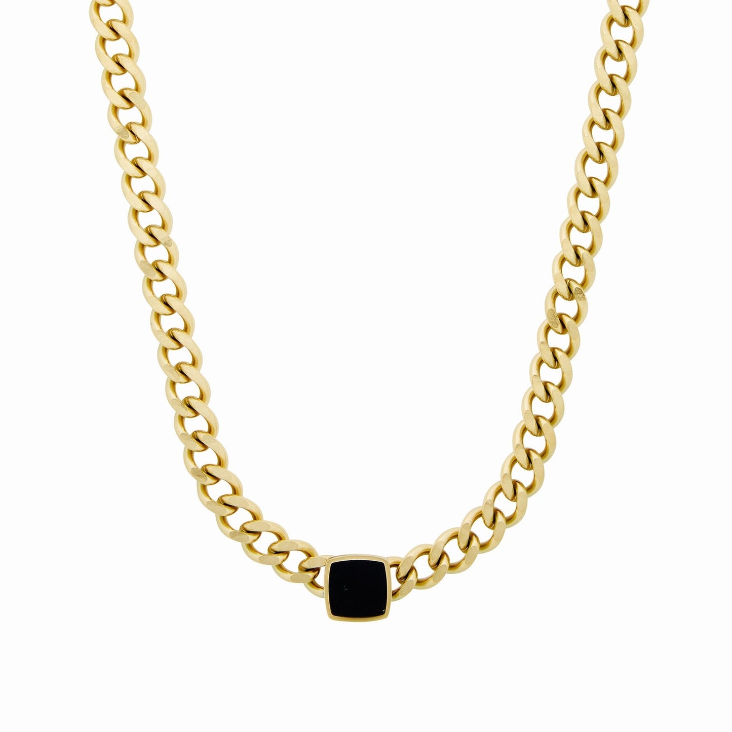 Onyx Quadrat Anhänger Cuban Kette Gold – Vorderansicht