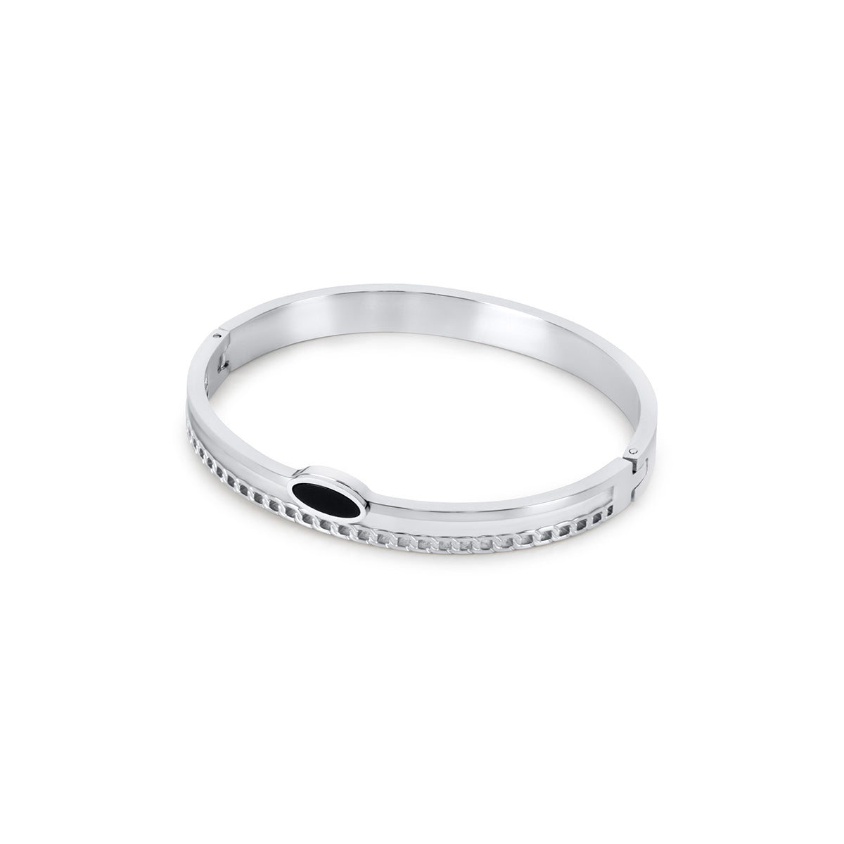 Ovaler Onyx Geschichteter Armreif Silber – Vorderansicht