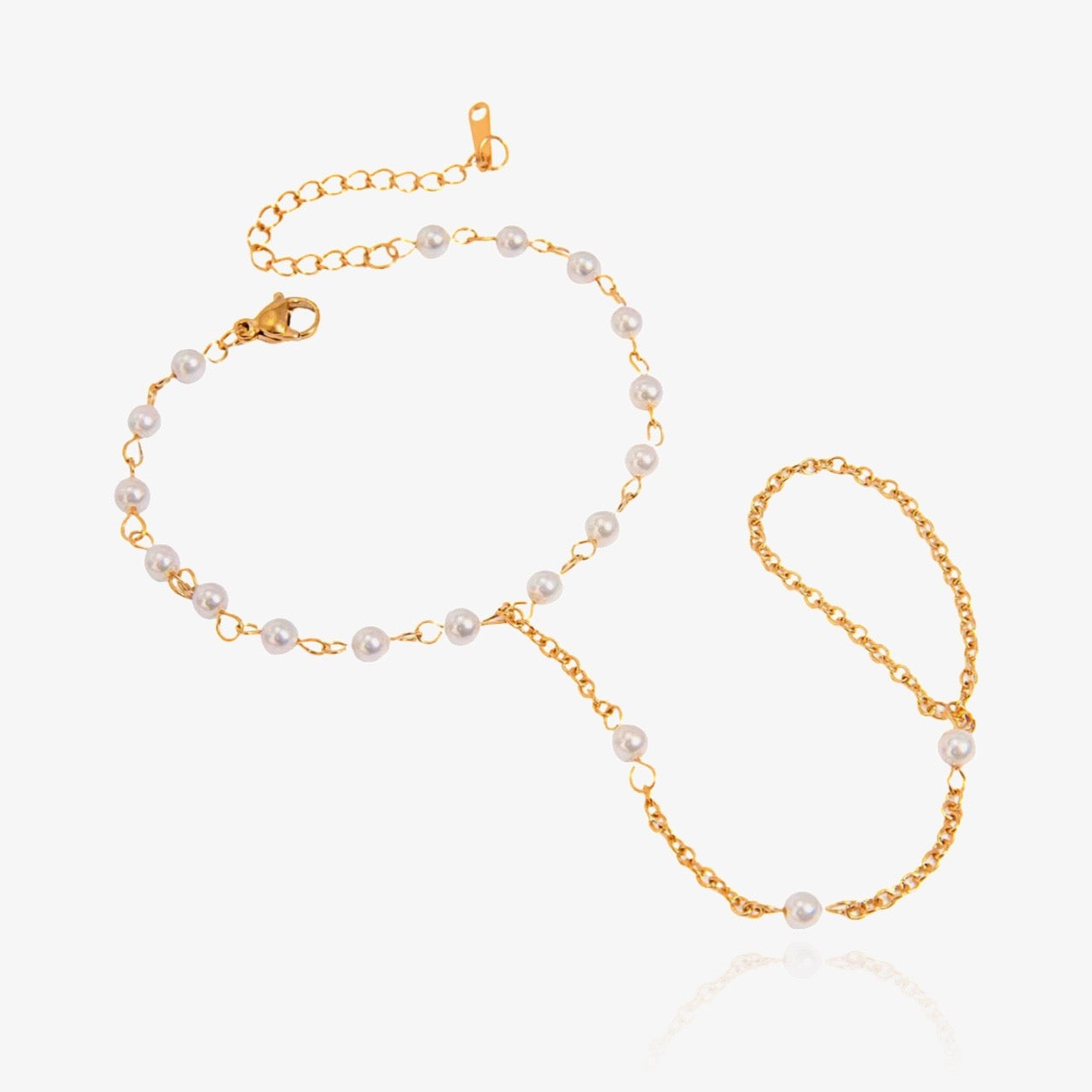 Silver hand chain bracelet with pearls – waterproof dainty look
