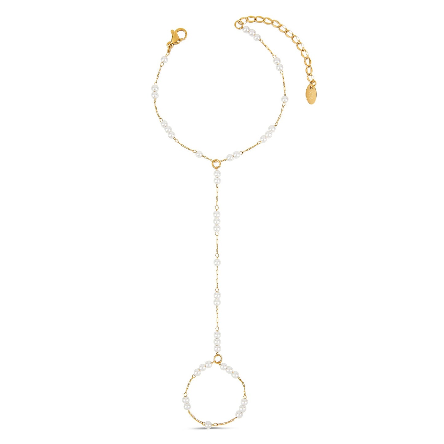 Seitliche Ansicht der vergoldeten Pearl Hand Chain