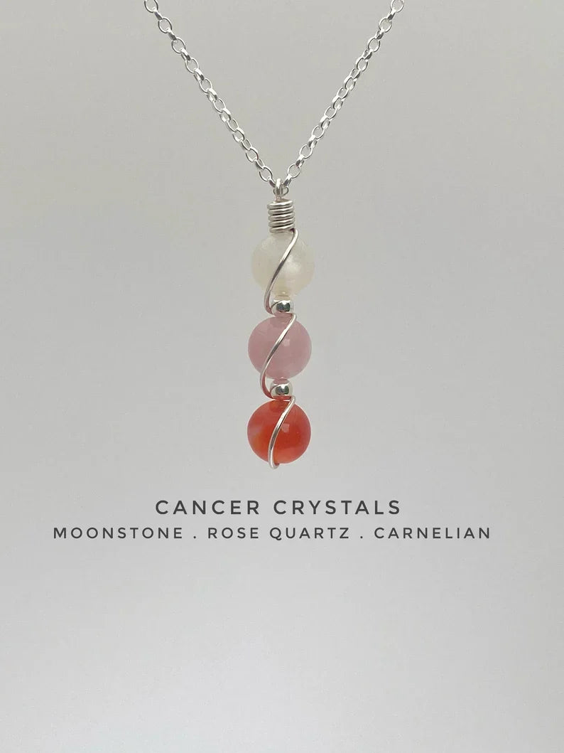 Personalized zodiac necklace with raw stones and meaning card