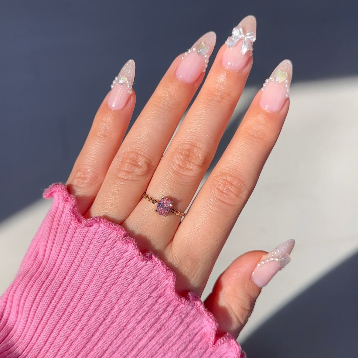 Pink diamond chain ring — perfect gift for her