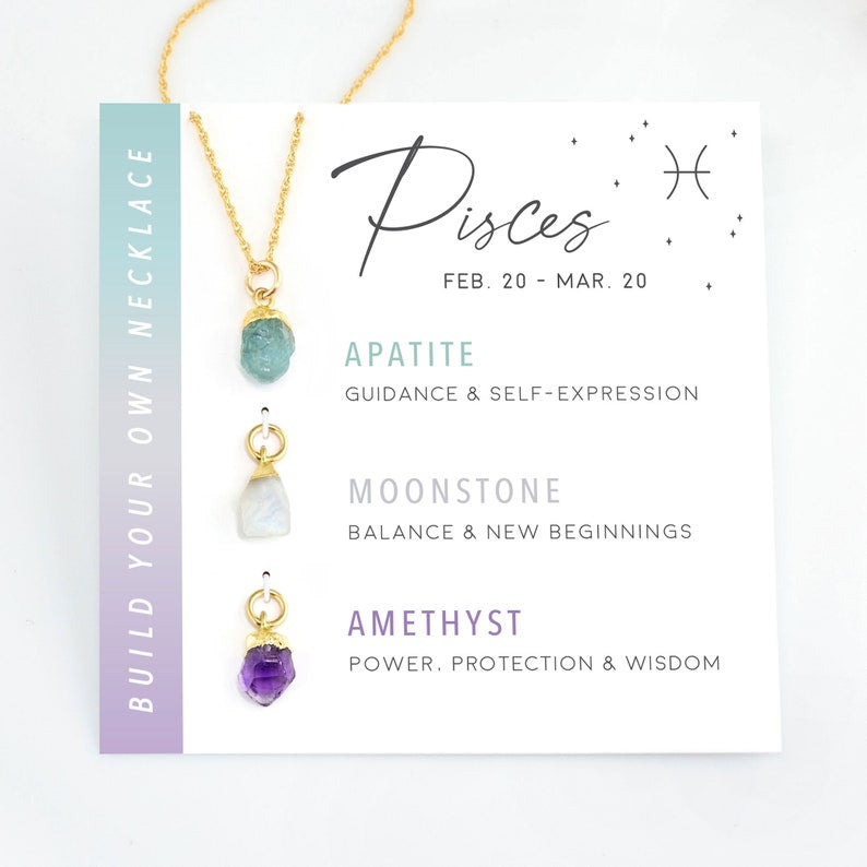 Raw gemstone charms on gold chain – zodiac birthstone necklace