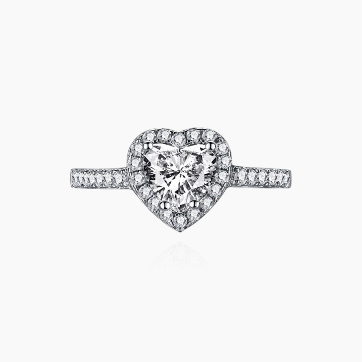 Front view of silver Princess Heart ring with crystals