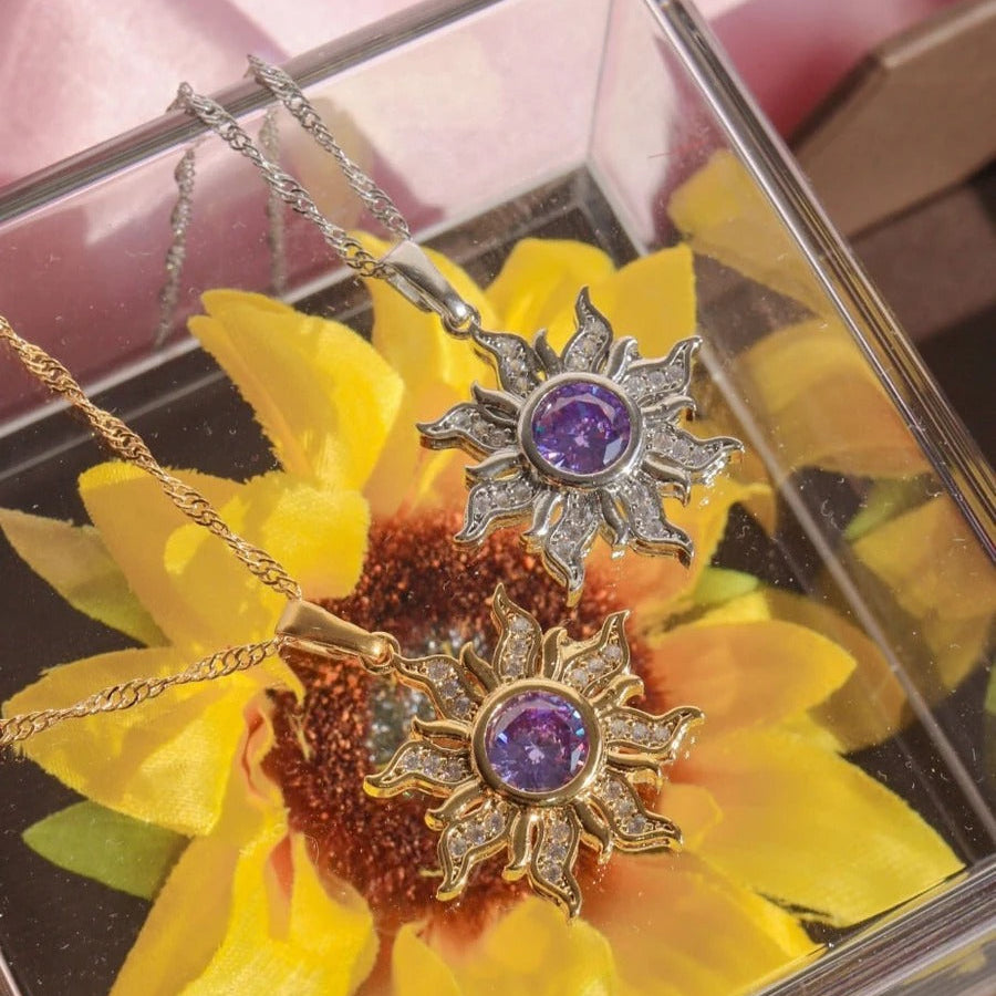 Princess Style Necklace with Purple Zirconia Stone
