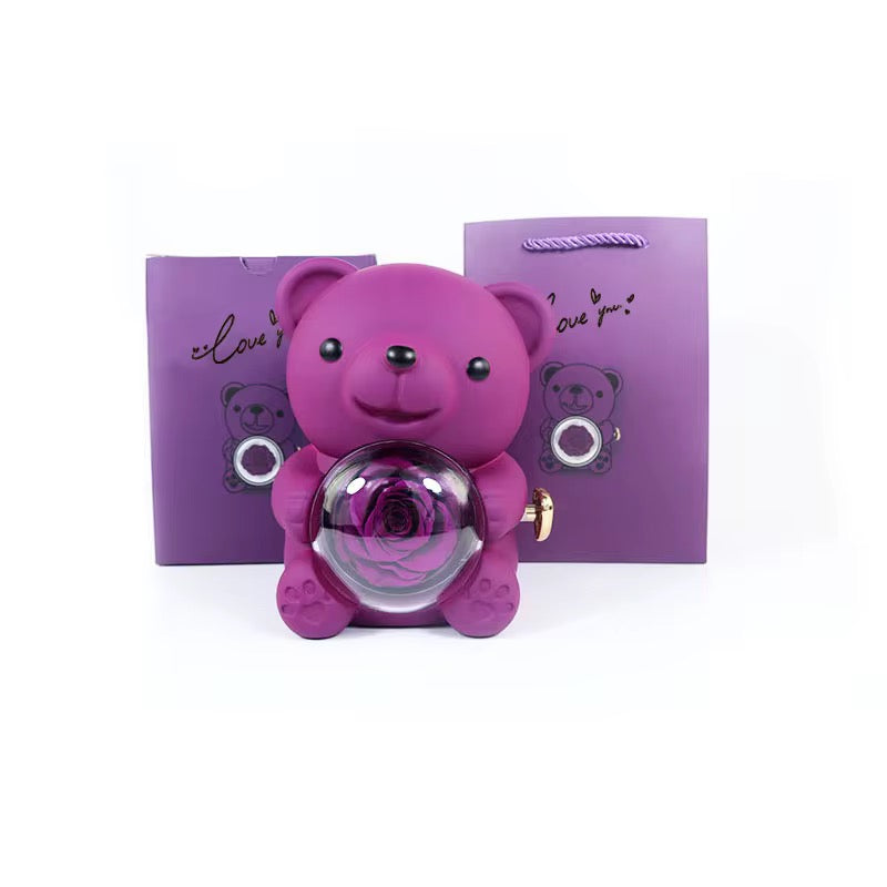 Ewiger Rosenbär mit individuell gravierter Halskette – Romantische Geschenkbox