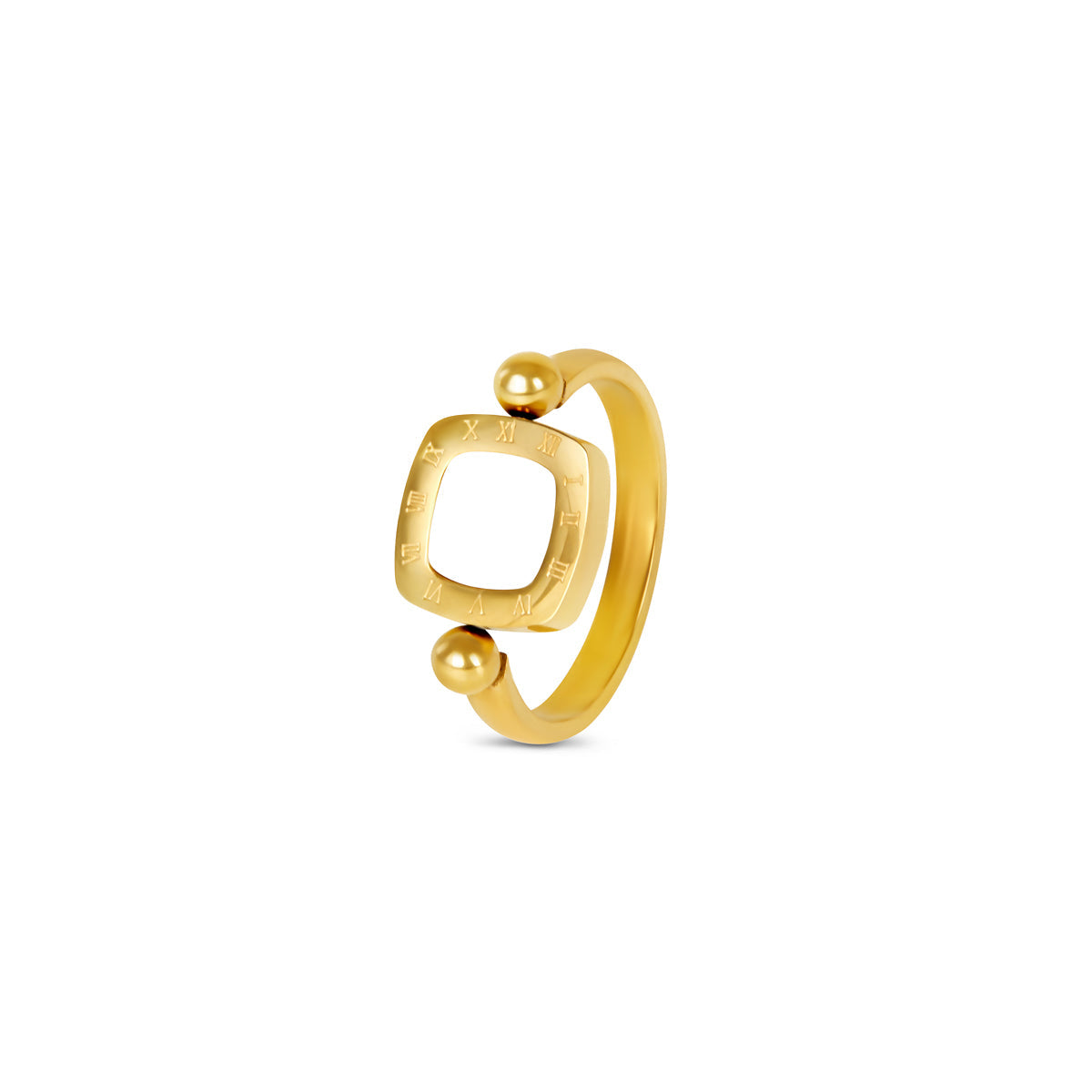 Quadratischer Zahlenanhänger-Ring Gold – Vorderansicht