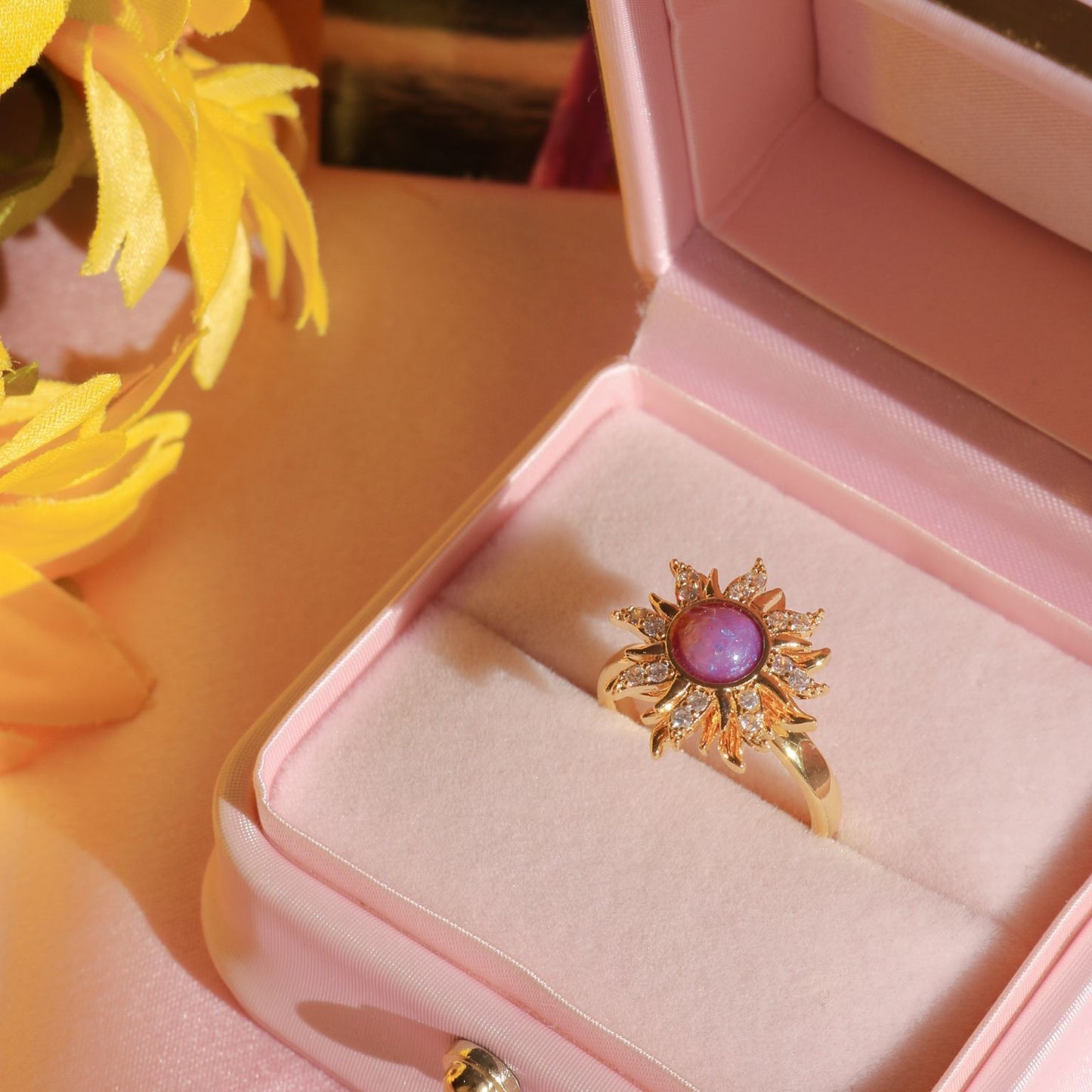 Rapunzel spinning sun ring with white zirconia – adjustable jewelry