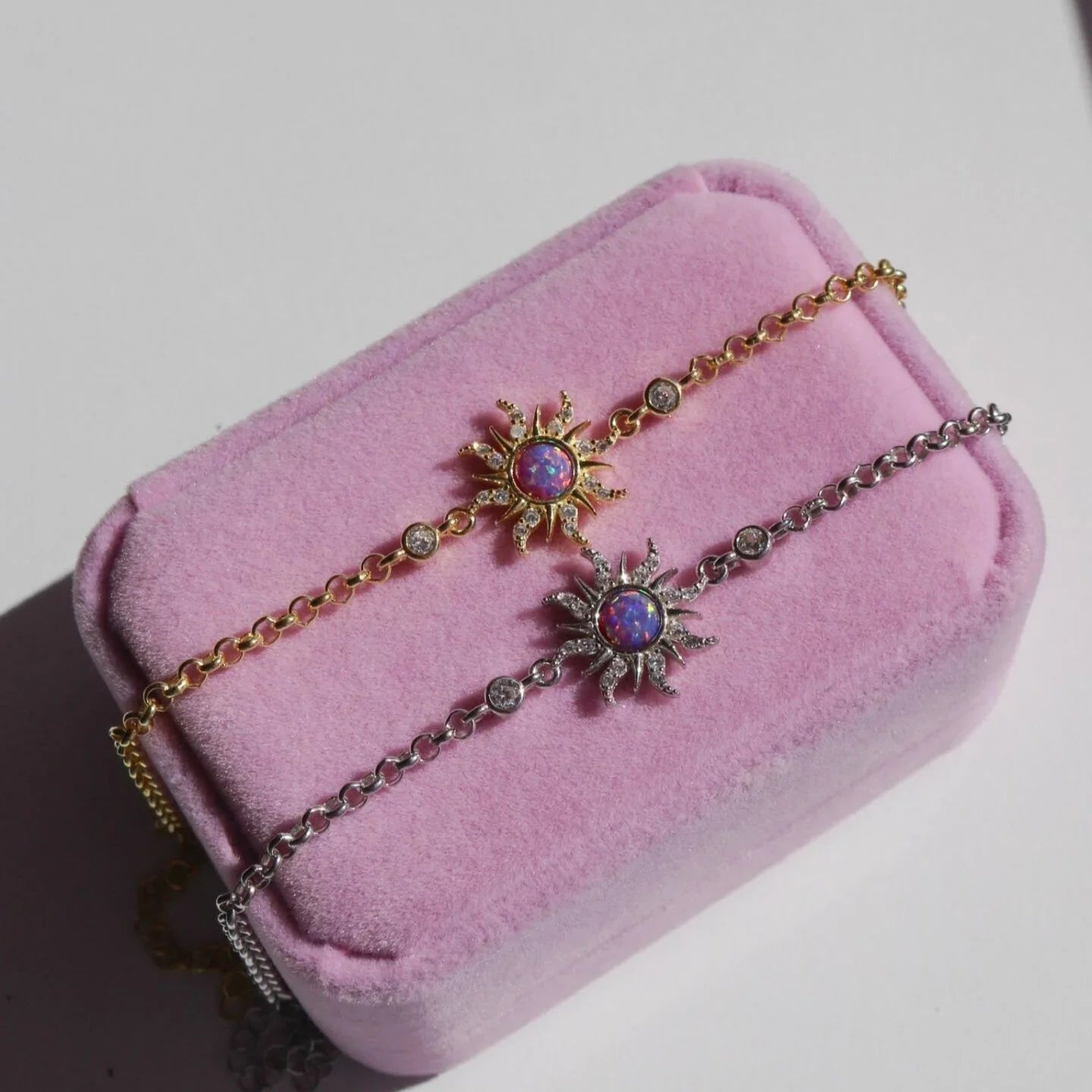 Front view of Rapunzel Sun Opal Bracelet in 925 silver