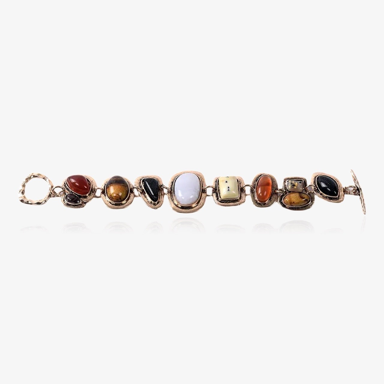 Rustic boho bracelet worn on wrist – natural stone details