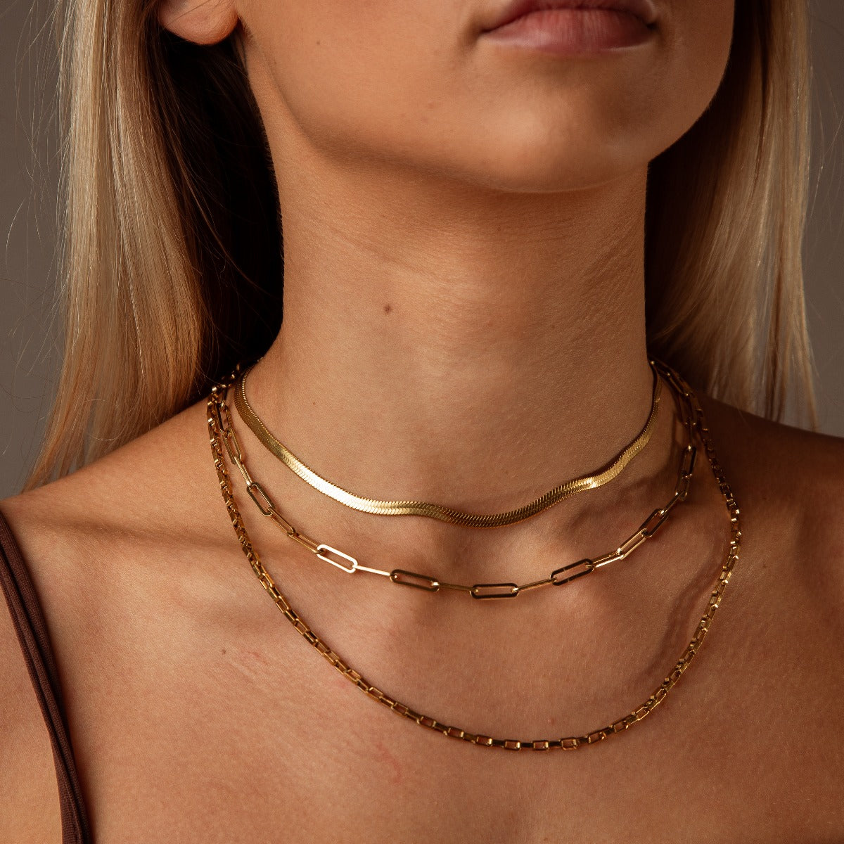Detailaufnahme der Snake Chain Halskette Gold