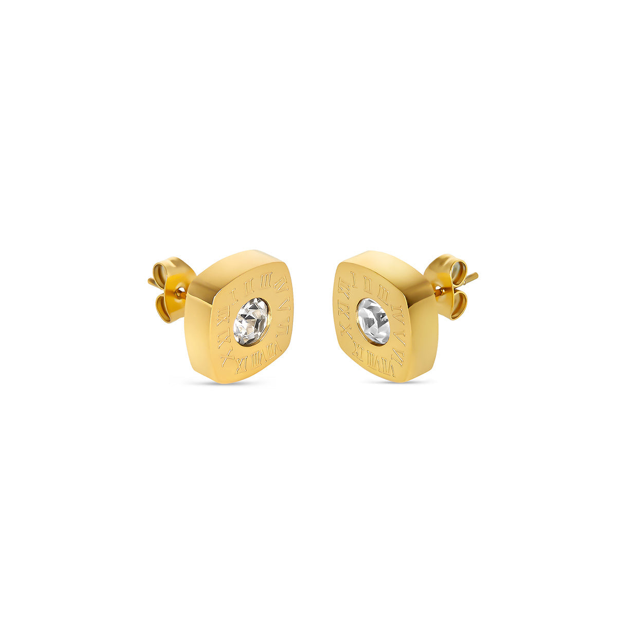 Square Latin Ohrstecker mit Stein Gold – Vorderansicht