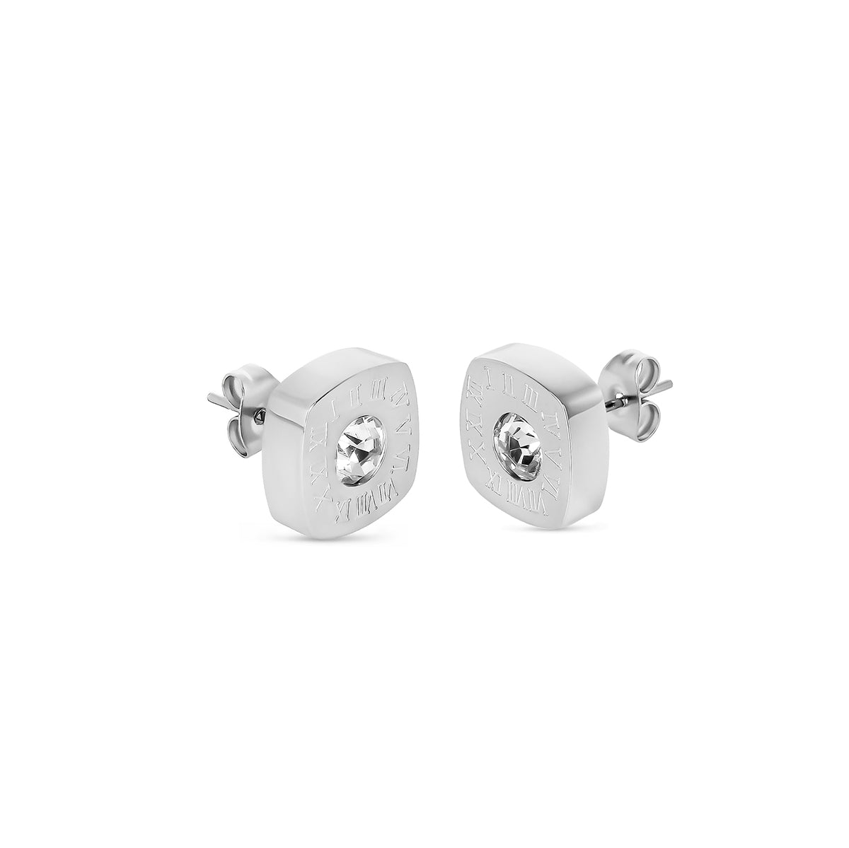 Square Latin Stein Ohrstecker Silber – Vorderansicht