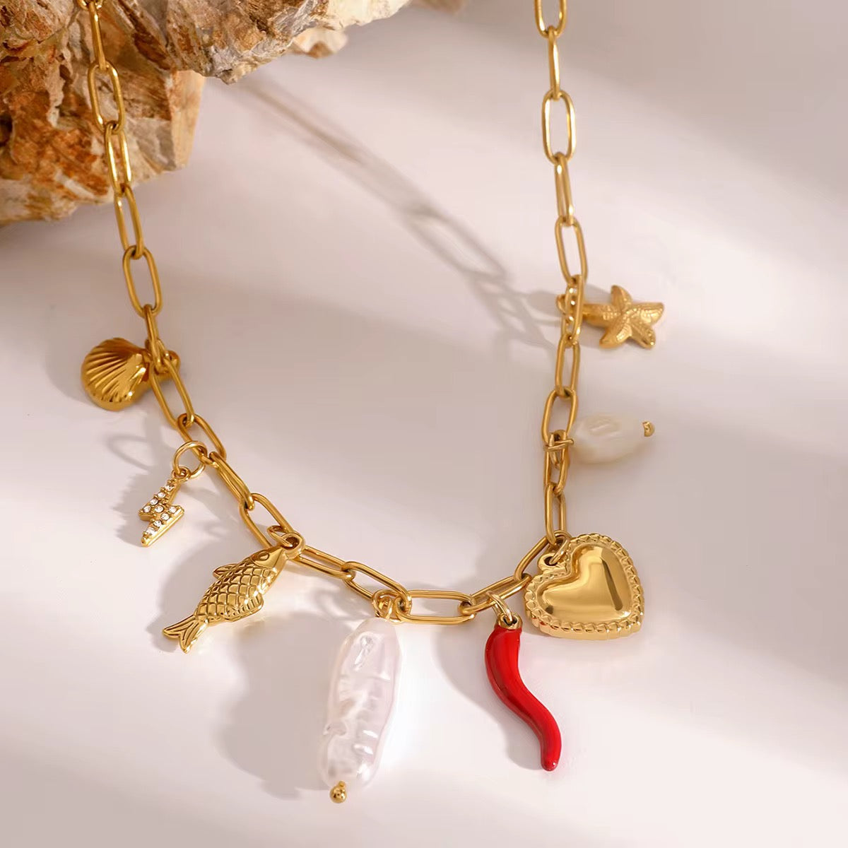 Bold stainless steel necklace with summer charms