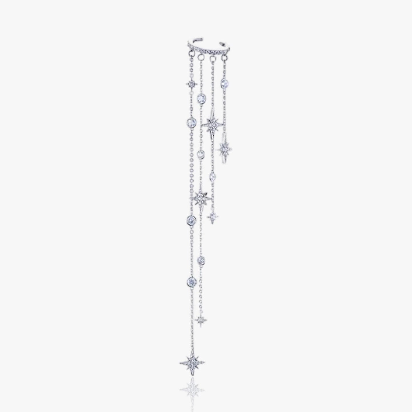Starfall crystal cuff worn on helix with chains in motion