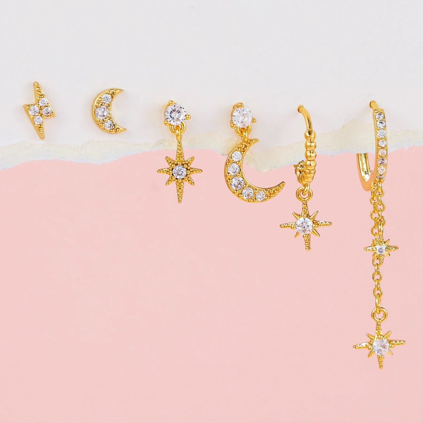 Starry Night earrings set in pink gift box packaging