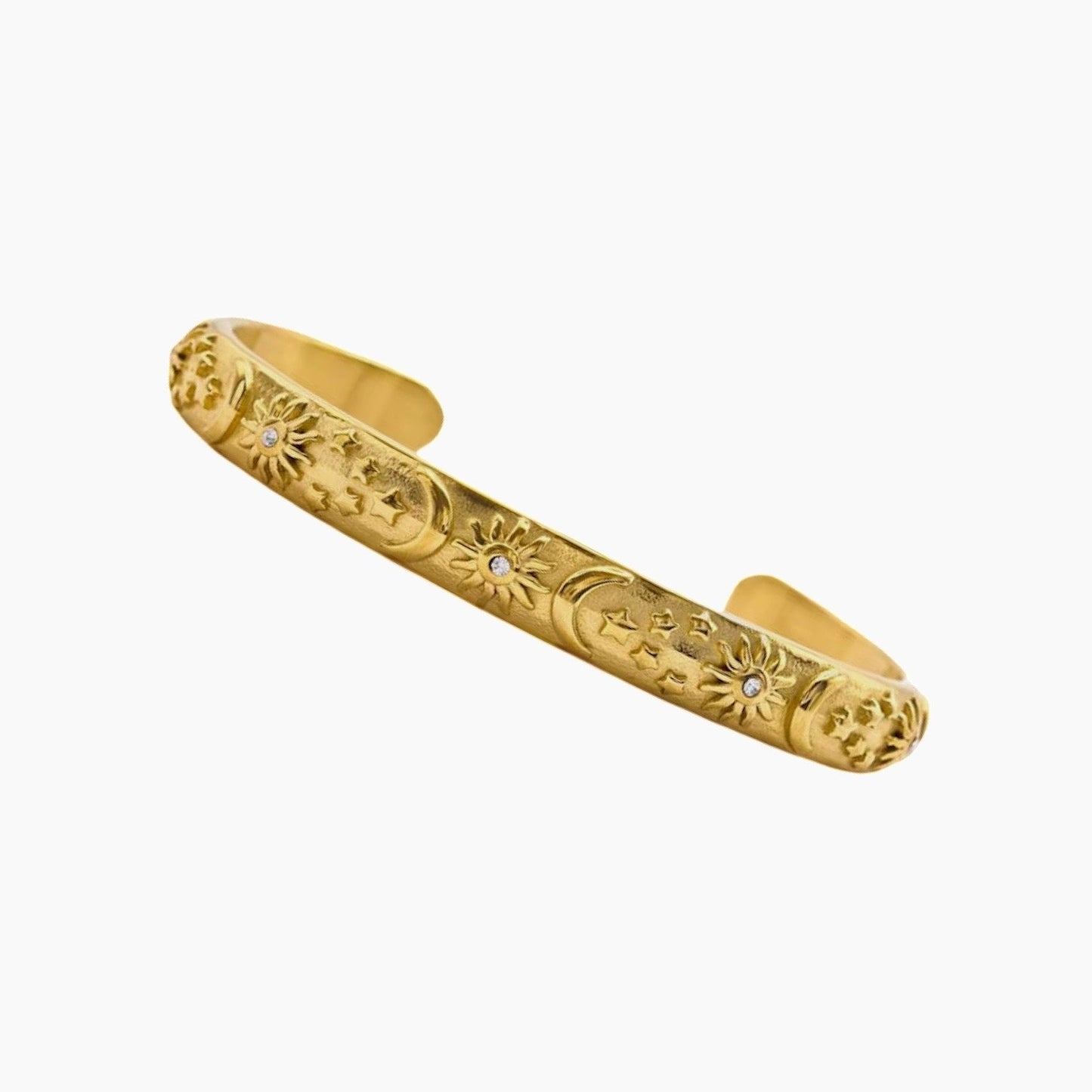 Sun and Moon bangle bracelet – front view in gold