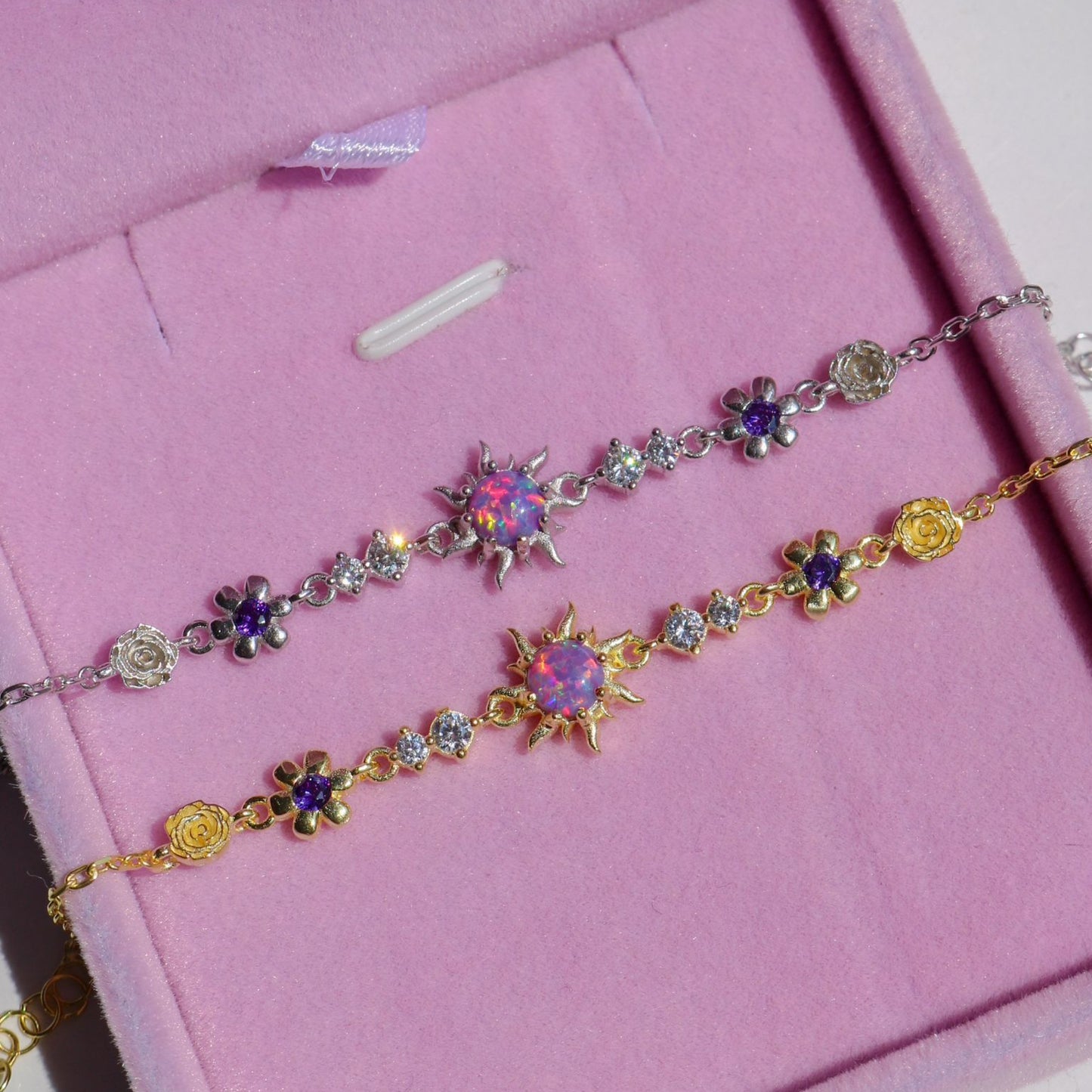 Handmade sunflower opal bracelet in 925 sterling silver