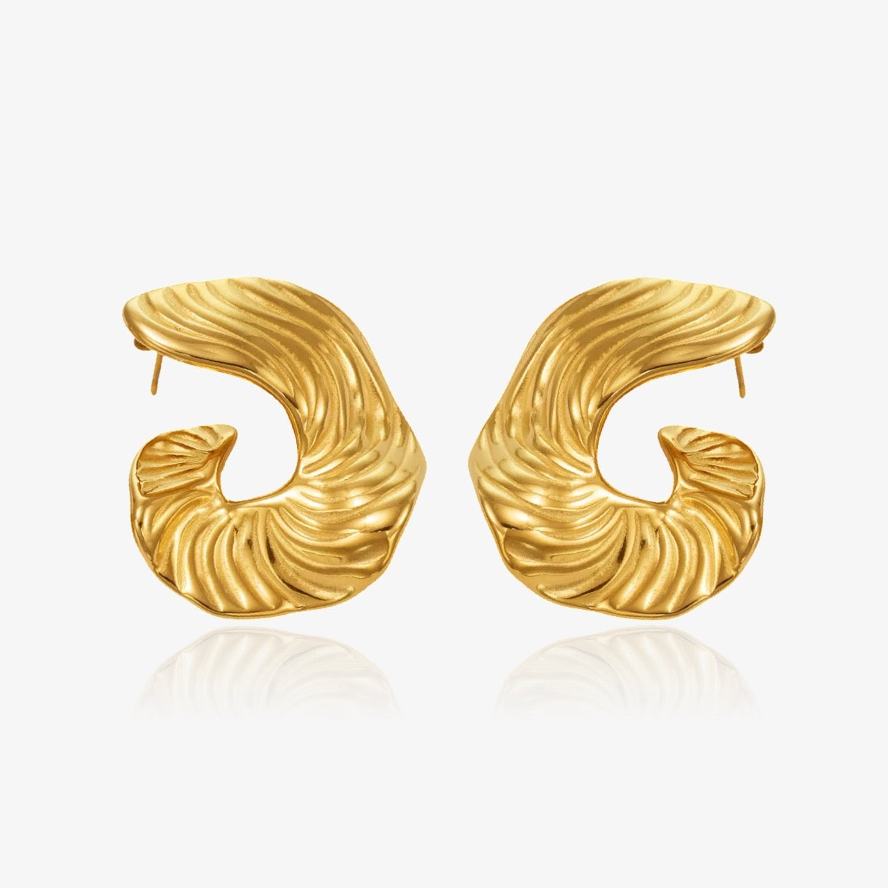 Gold swirl wave geometric statement earrings