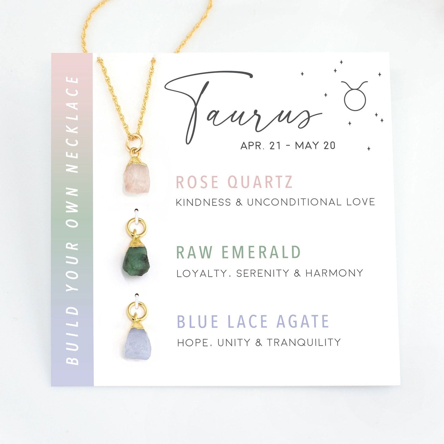 Raw gemstone charms on gold chain – zodiac birthstone necklace