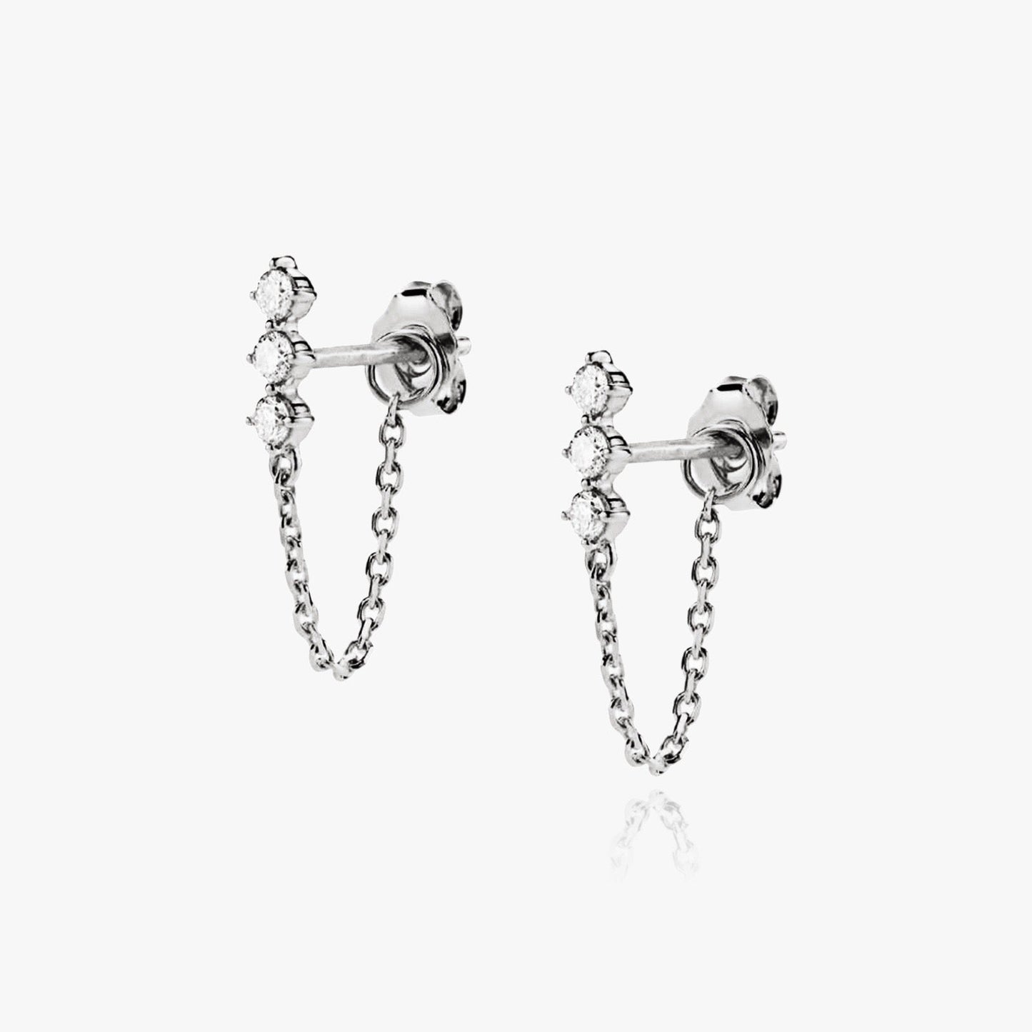 Front view of Transformer chain stud earring in silver