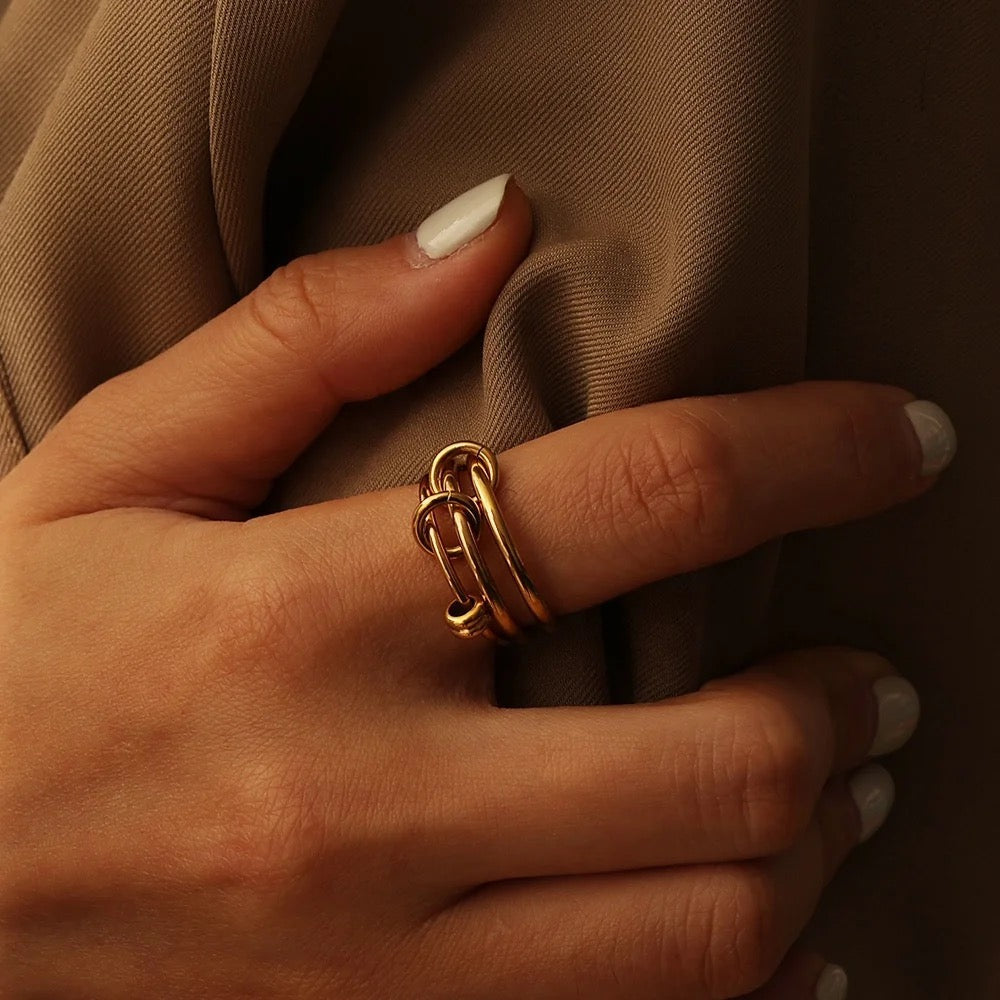 Anti-stress triple spinner ring worn on hand