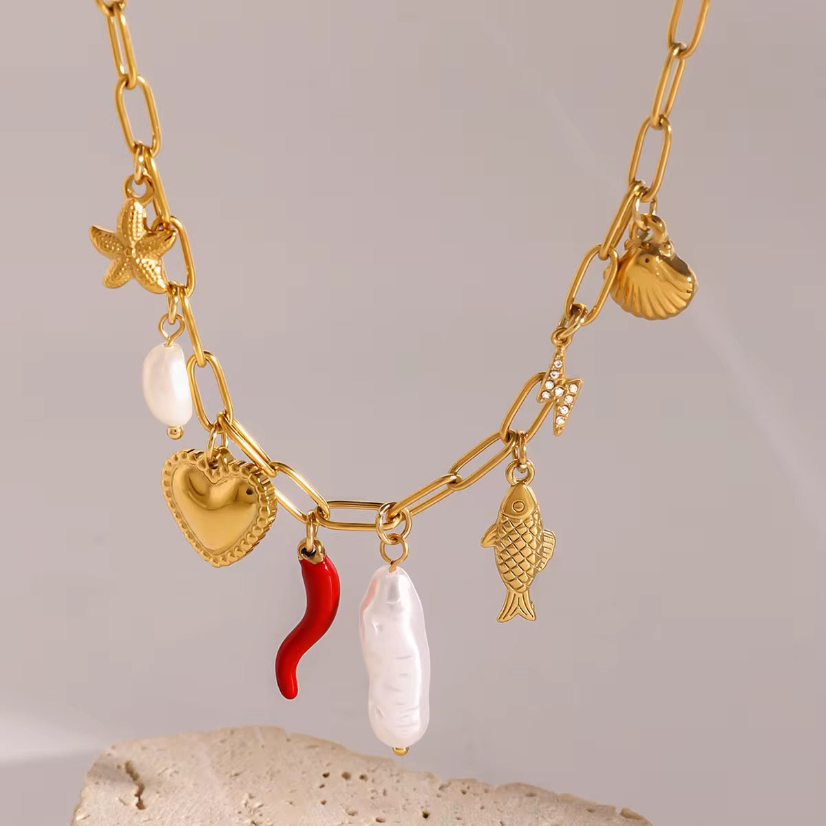 Waterproof charm necklace with bold design