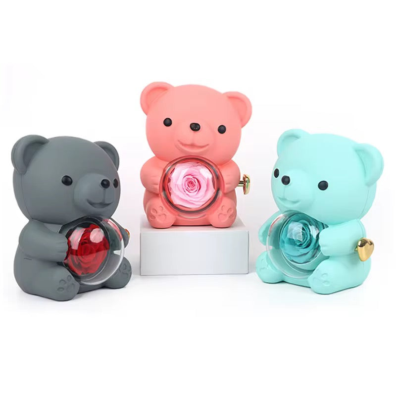 Ewiger Rosenbär mit individuell gravierter Halskette – Romantische Geschenkbox