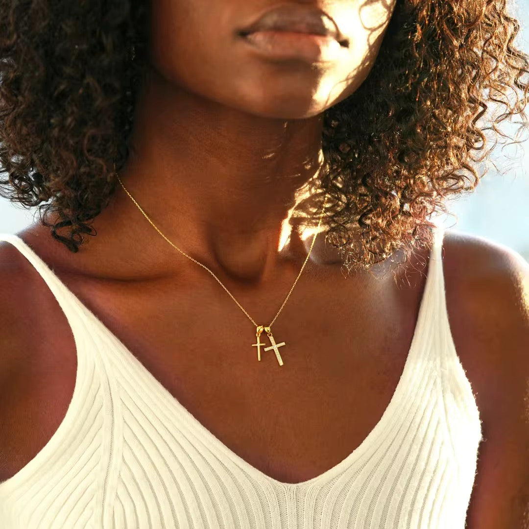 Waterproof gold and silver cross necklace with crystals