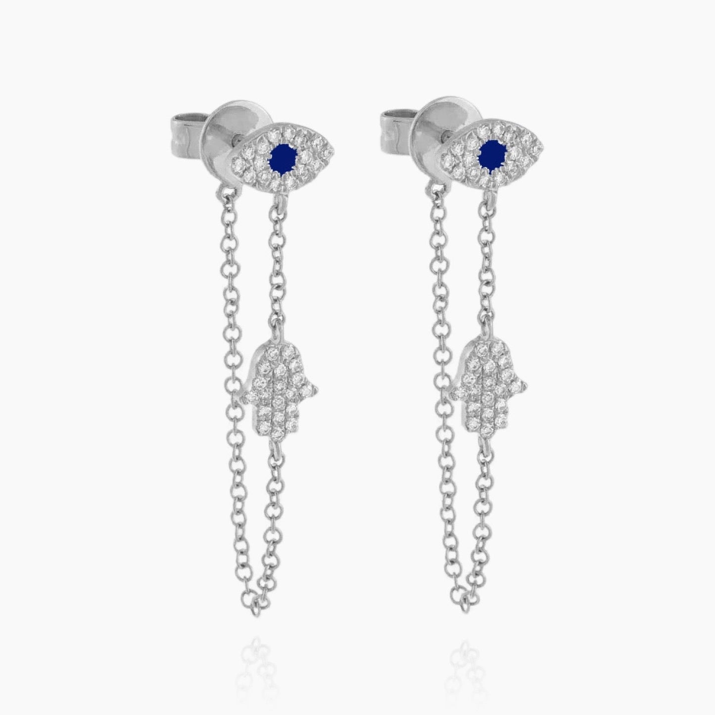 Silver evil eye dangle earrings — waterproof and elegant